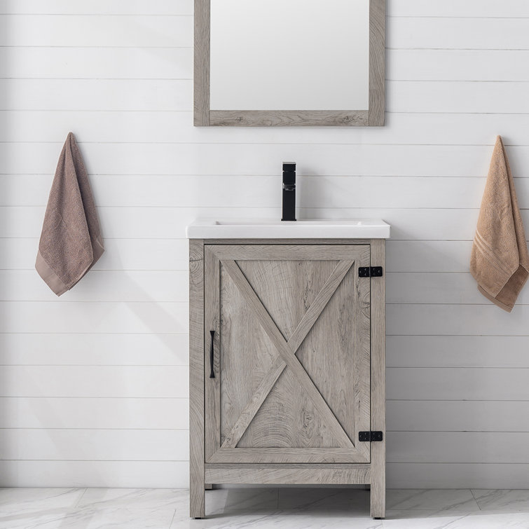 Gracie Oaks Abiyah 24 Inch Ash Grey Farmhouse Style Bathroom Vanity
